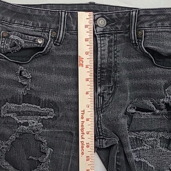 American Eagle Outfitters Jeans Mens 33x32 Black Distressed Skinny - Picture 6 of 6